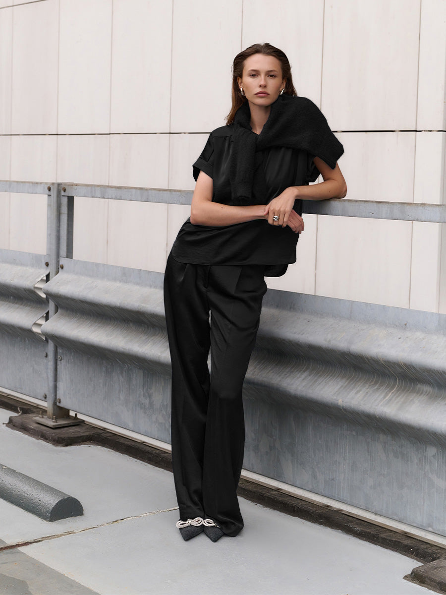 Dante 6 Zelena Lyhythihainen satiinipusero Musta