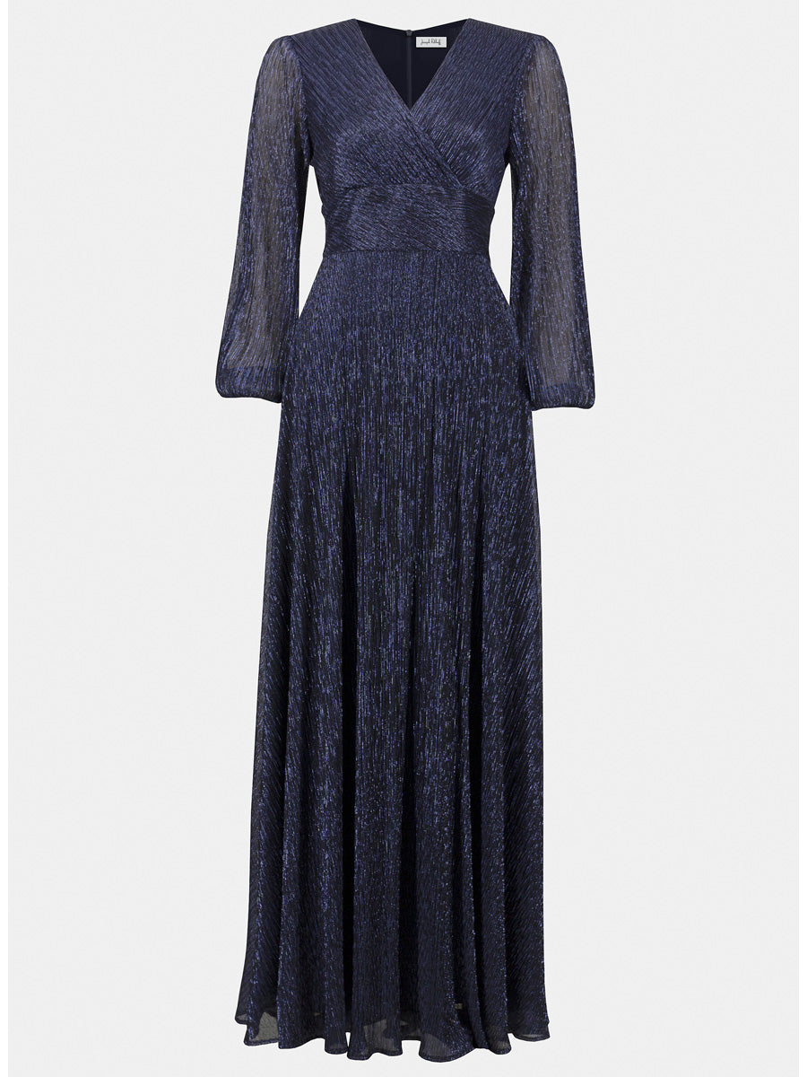 Plissé mesh wrap-front gown