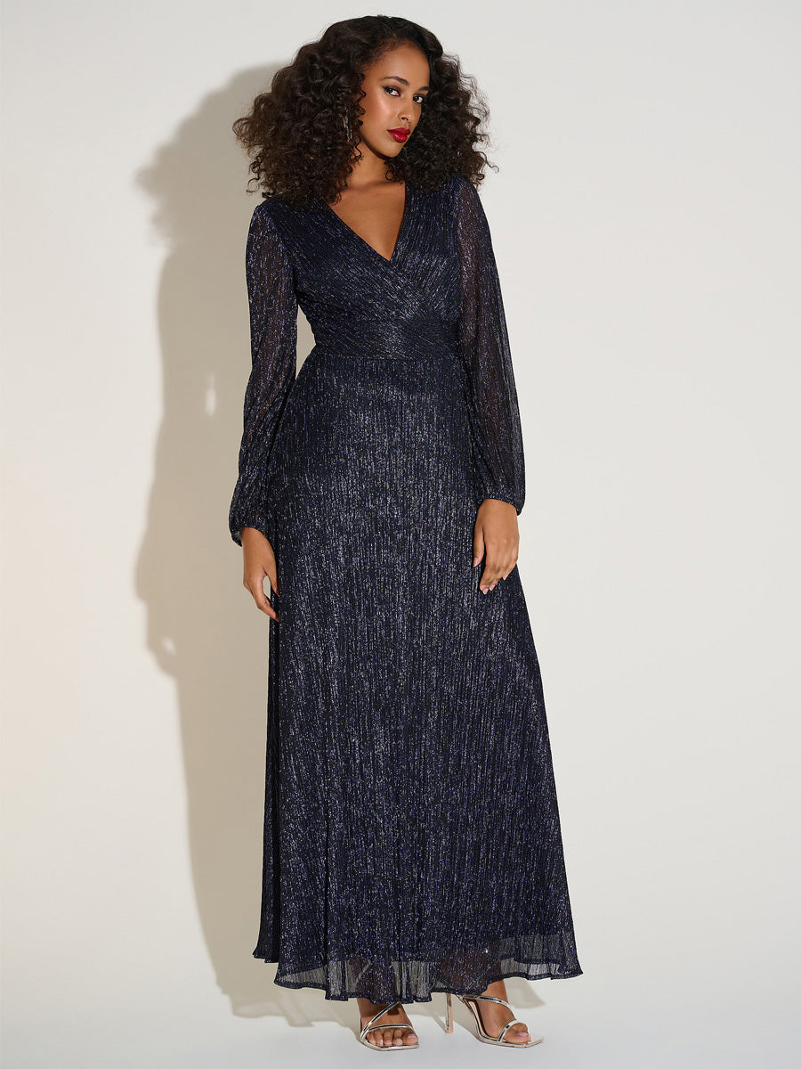 Plissé mesh wrap-front gown