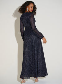 Plissé mesh wrap-front gown