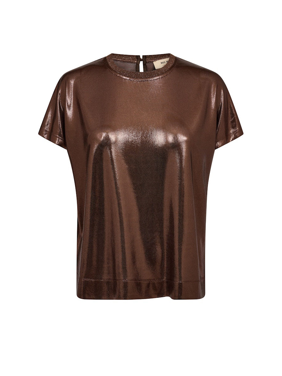 Mos Mosh Nivola Metallinhohtoinen T-Paita Ruskea Pronssi