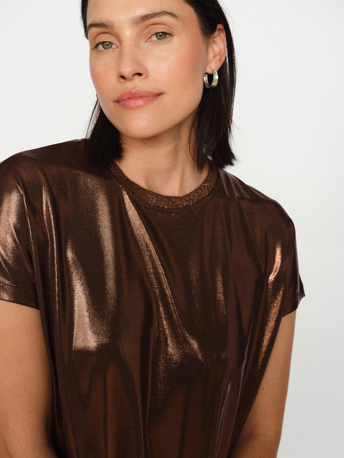 Mos Mosh Nivola Metallinhohtoinen T-Paita Ruskea Pronssi