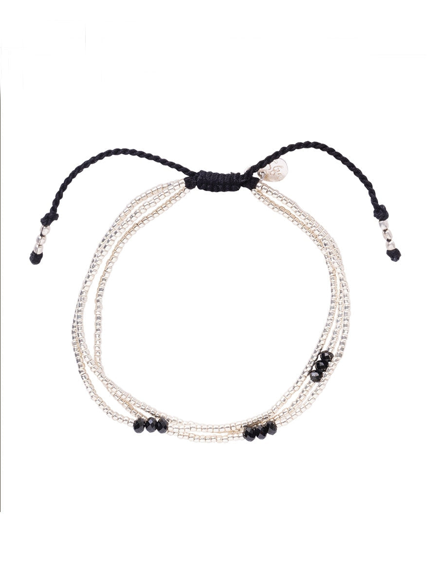 A Beautiful Story Shiny Black Onyx Silver Bracelet