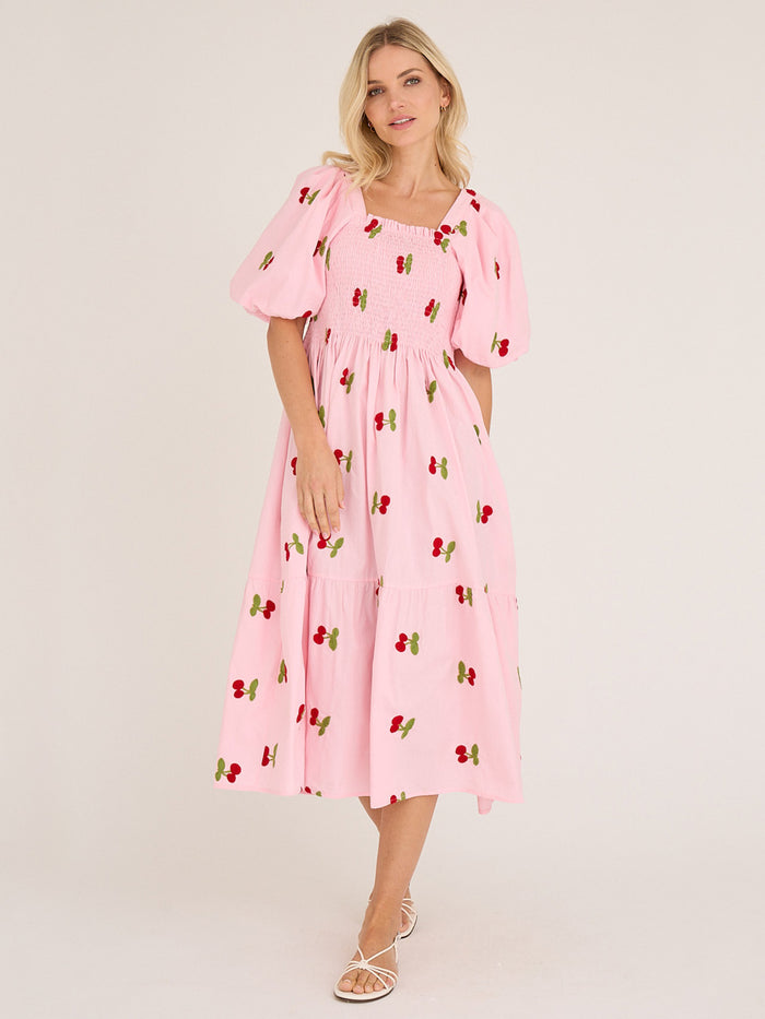 A-VIEW Cheri Kirsikkaprintti Mekko Vaaleanpunainen