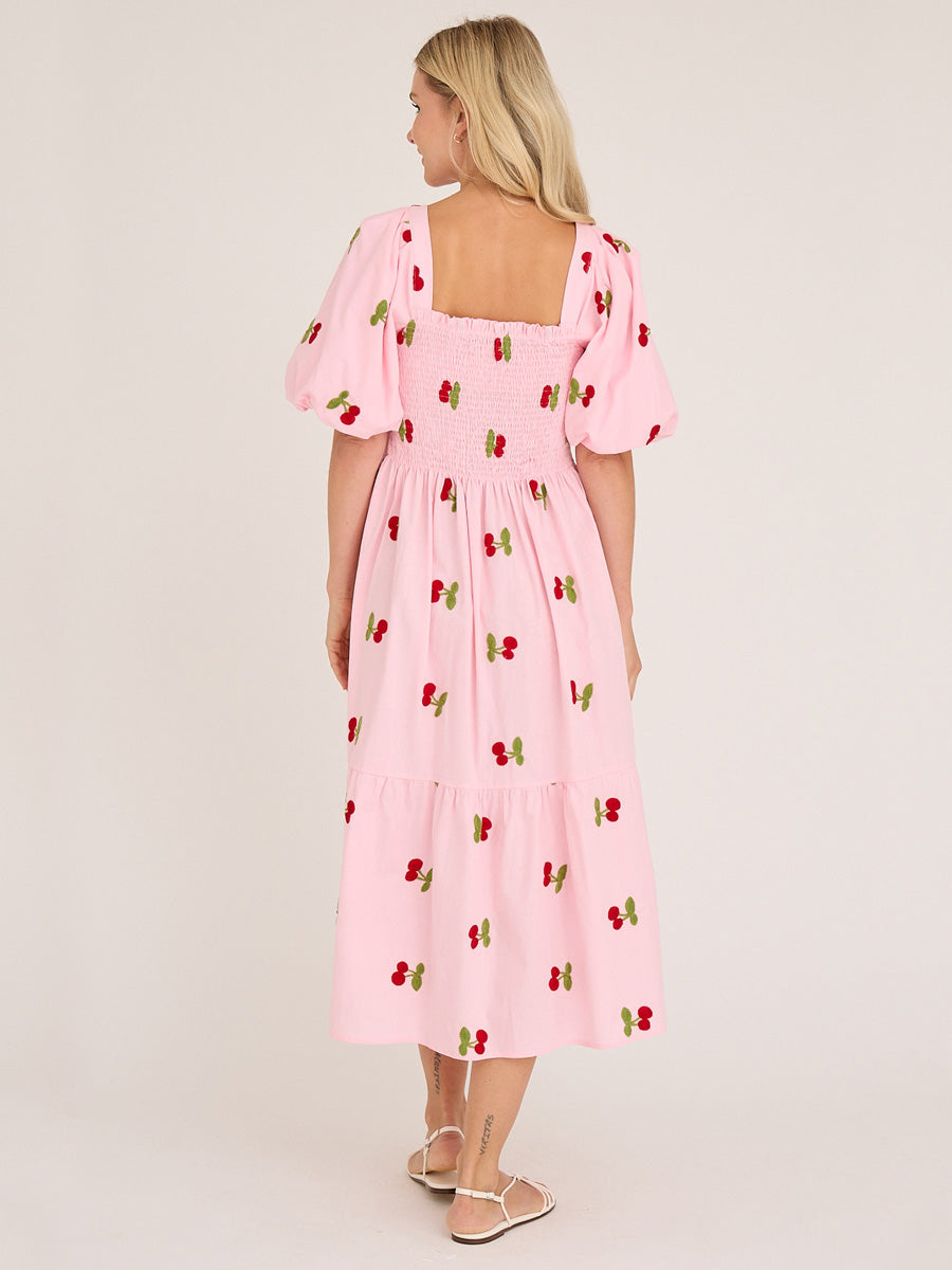 A-VIEW Cheri Kirsikkaprintti Mekko Vaaleanpunainen