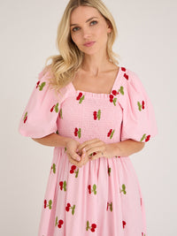 A-VIEW Cheri Kirsikkaprintti Mekko Vaaleanpunainen