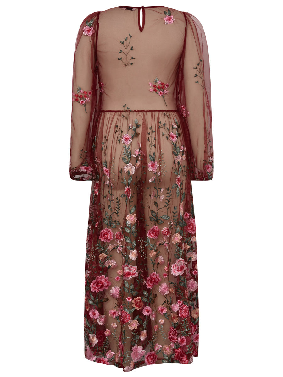 A-VIEW Fuschia Dress Kukkakirjailtu mekko Punainen