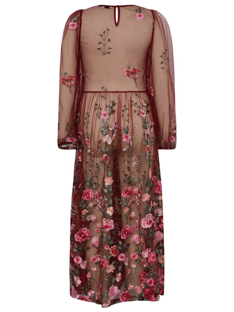 A-VIEW Fuschia Dress Kukkakirjailtu mekko Punainen