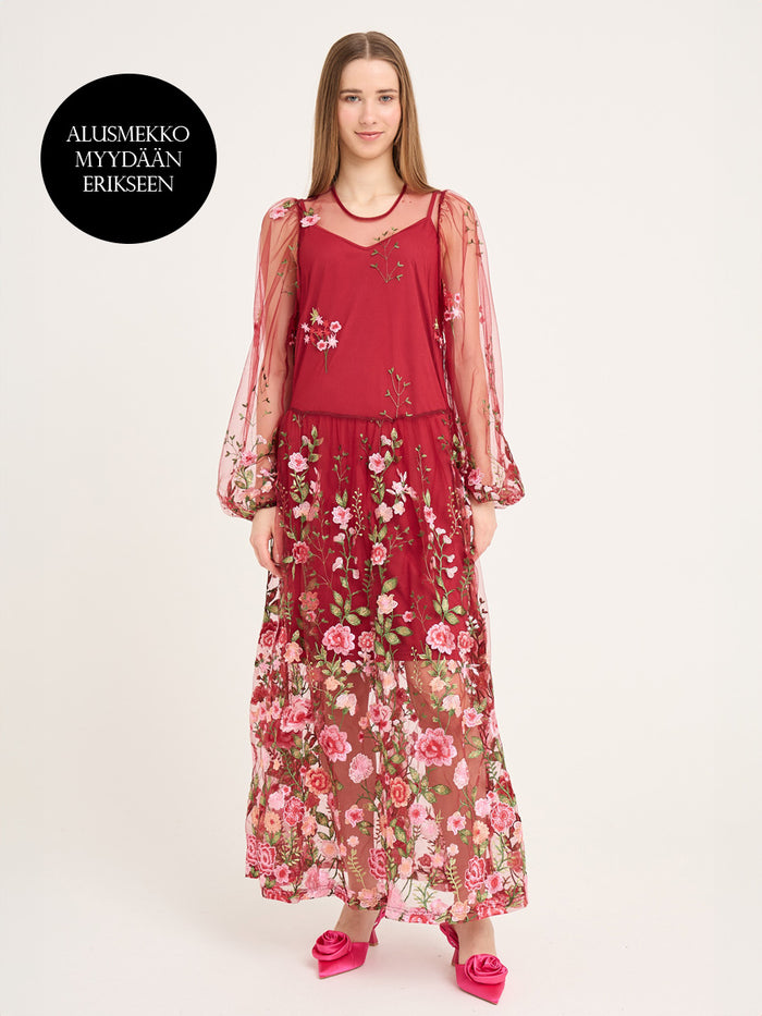 A-VIEW Fuschia Dress Kukkakirjailtu mekko Punainen