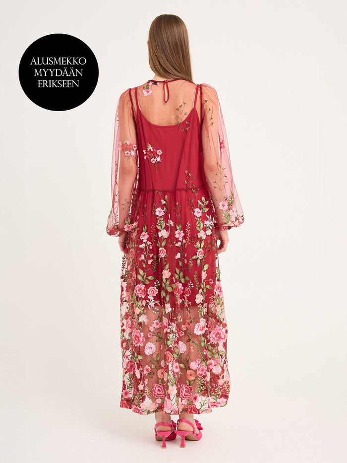 A-VIEW Fuschia Dress Kukkakirjailtu mekko Punainen