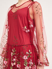 A-VIEW Fuschia Dress Kukkakirjailtu mekko Punainen