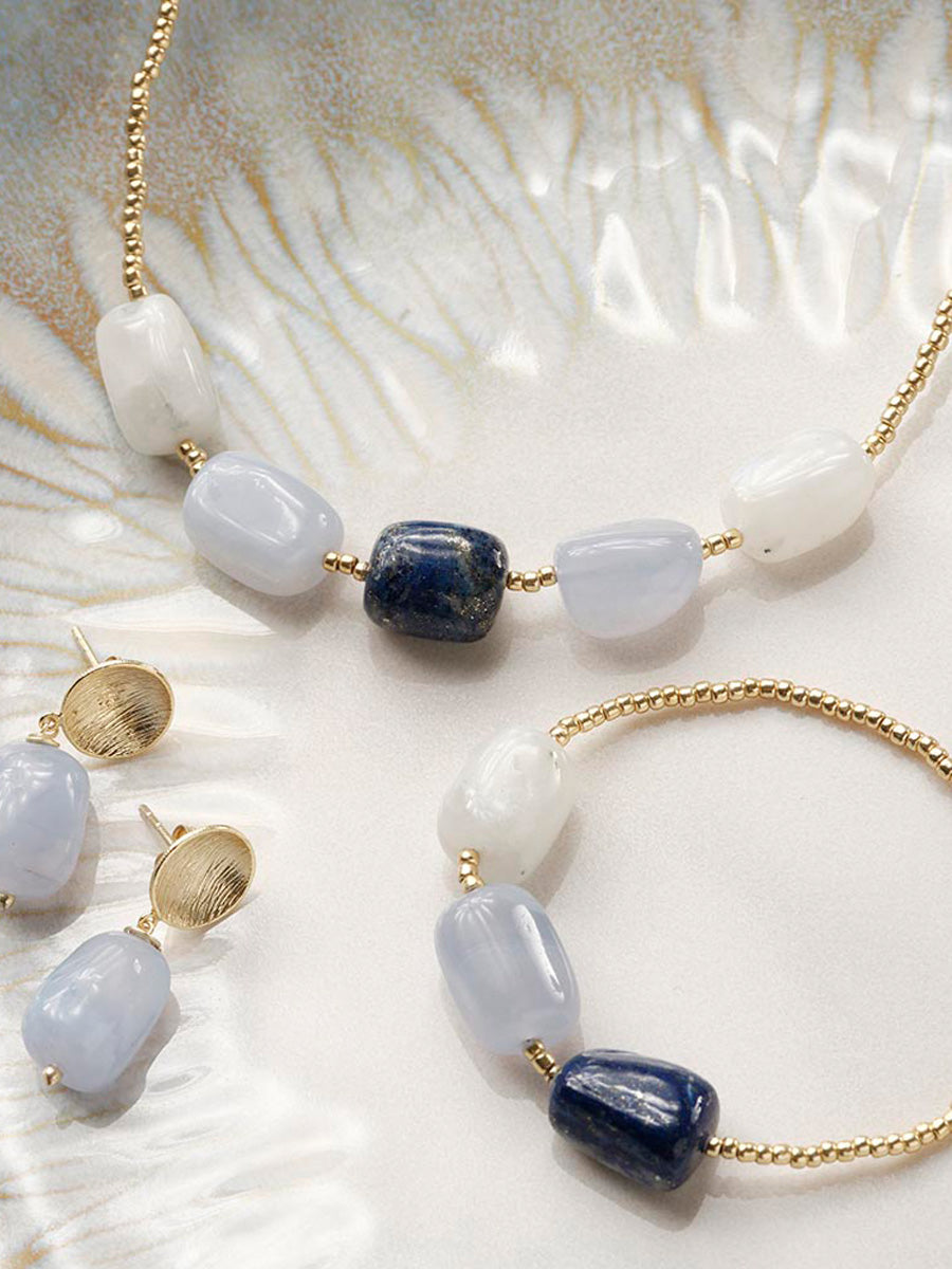 A Beautiful Story Desirable Kuukivi Sininen Pitsiakaatti Lapis Lazuli Rannekoru Kulta