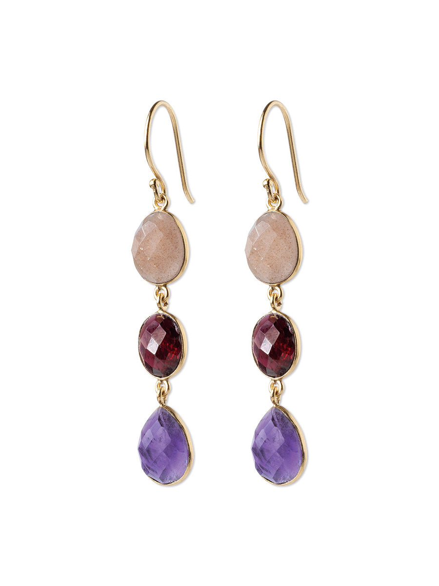 A Beautiful Story Granted Peach Moonstone Garnet Amethyst Earrings 