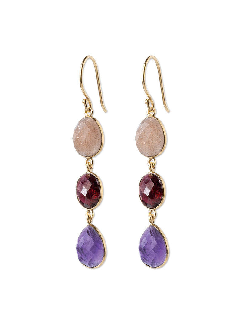 A Beautiful Story Granted Peach Moonstone Garnet Amethyst Earrings 