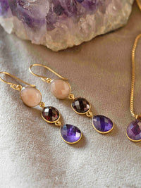 A Beautiful Story Granted Peach Moonstone Garnet Amethyst Earrings 