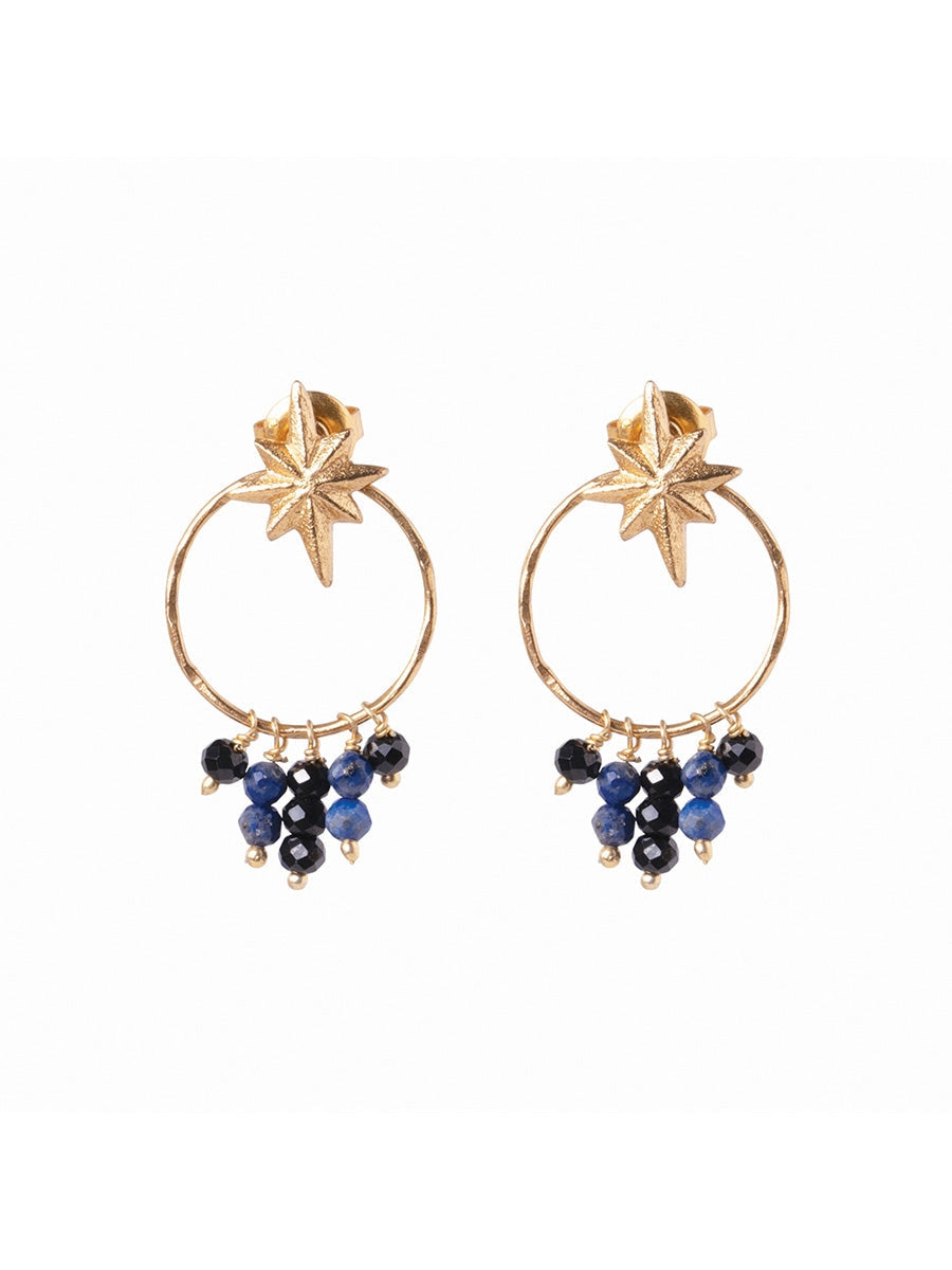 A Beautiful Story Victory Gold Earrings Black Onyx Lapis Lazuli