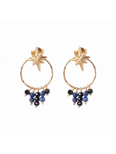 A Beautiful Story Victory Gold Earrings Black Onyx Lapis Lazuli