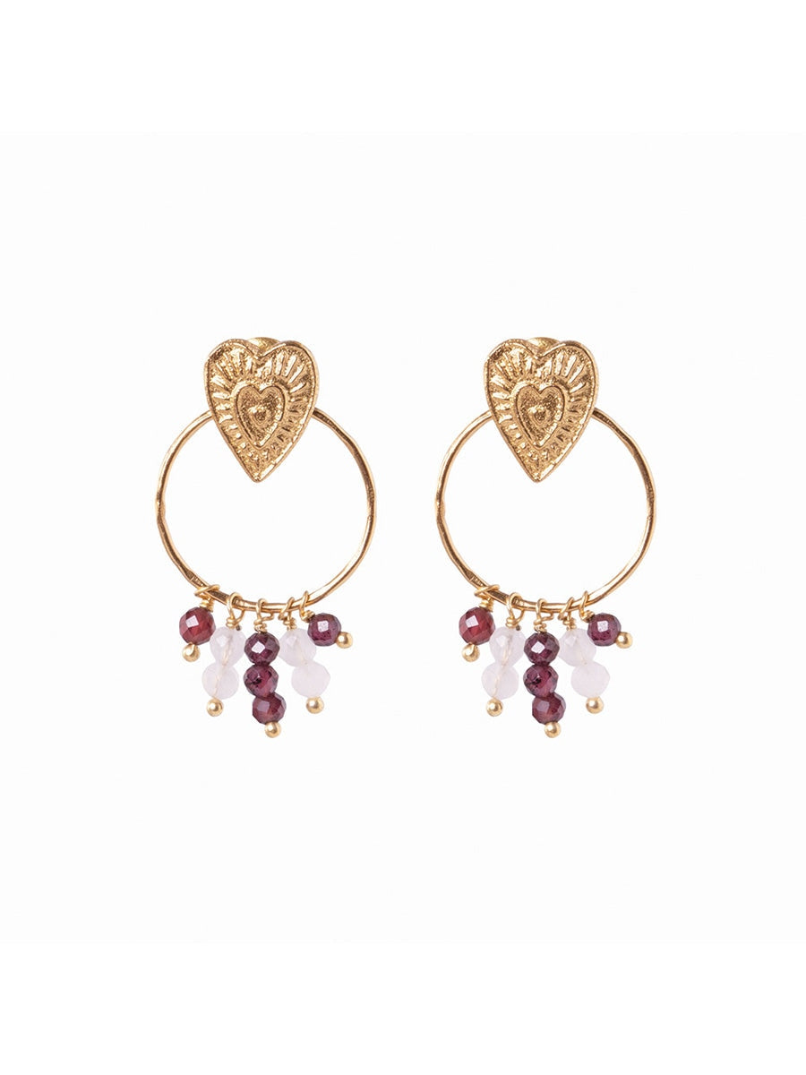 A Beautiful Story Victory Gold Earrings Garnet Rose Quartz