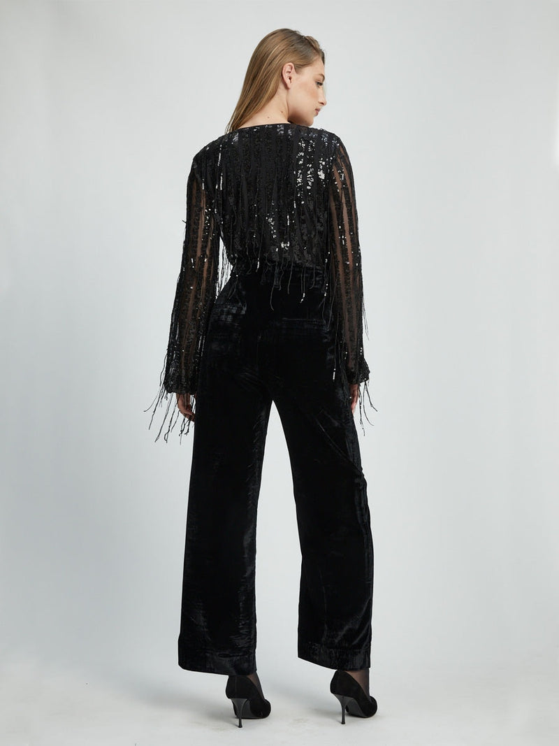Bardot Celestial sequin wrap bodysuit Black