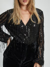 Bardot Celestial sequin wrap bodysuit Black