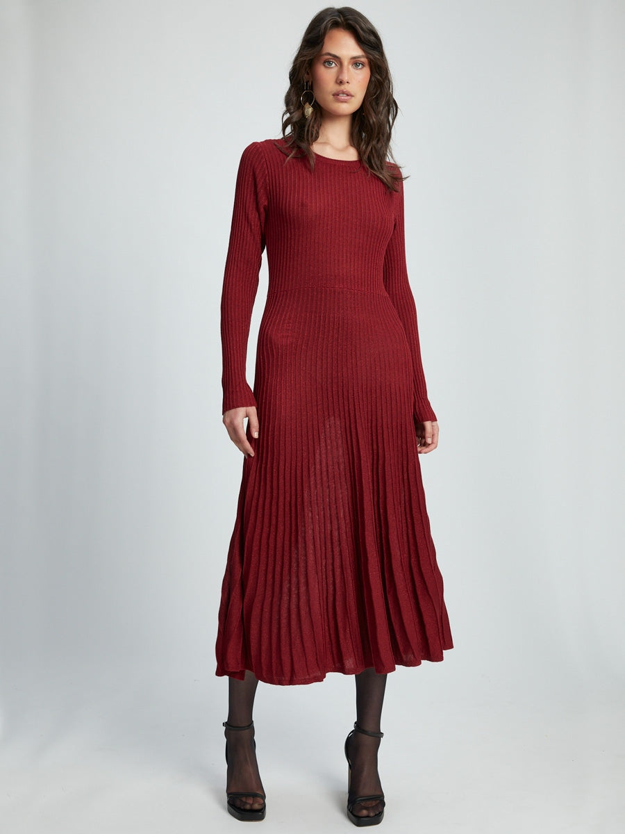 Bardot Rina Pleated Knit Dress Burgundy