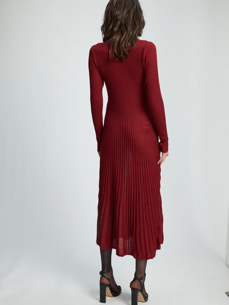 Bardot Rina Pleated Knit Dress Burgundy