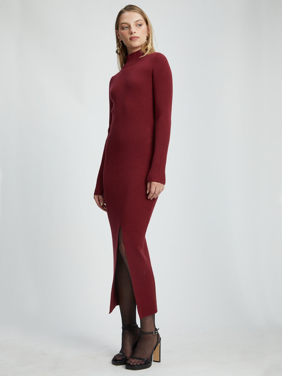 Bardot Tilda Turtleneck Knit Dress Burgundy
