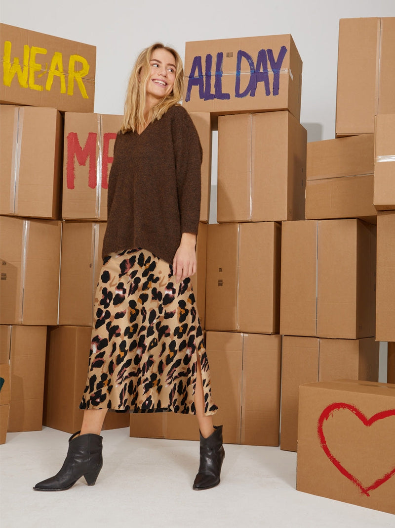 Coster Copenhagen Skyler Mid Length Printed Skirt Sand Brown Print