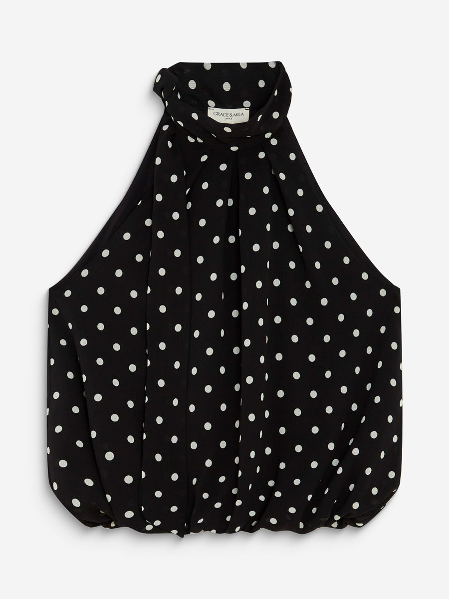 Grace & Mila Amiel Pilkullinen Halterneck-toppi Musta/valkoinen