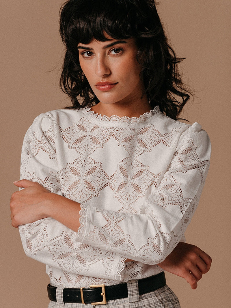 Grace & Mila Leonard Woven Top Ecru