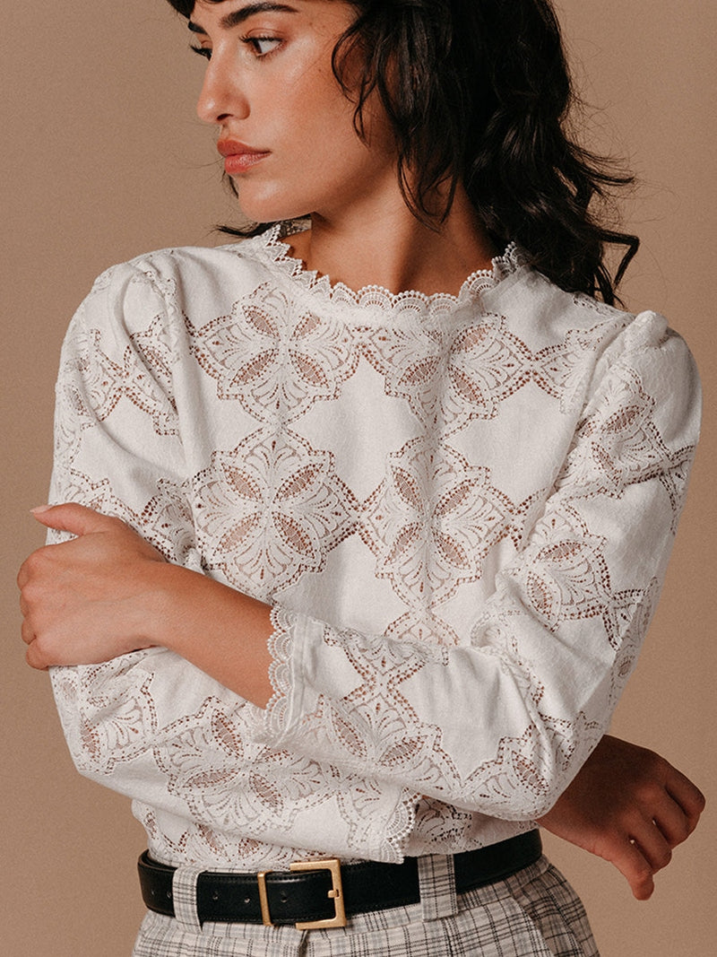 Grace & Mila Leonard Woven Top Ecru