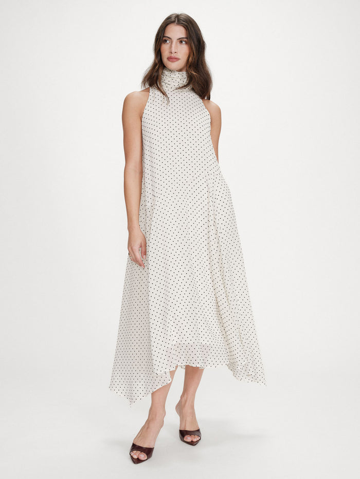Grace & Mila Valoria Halterneck Pitkä Pilkkumekko Valkoinen