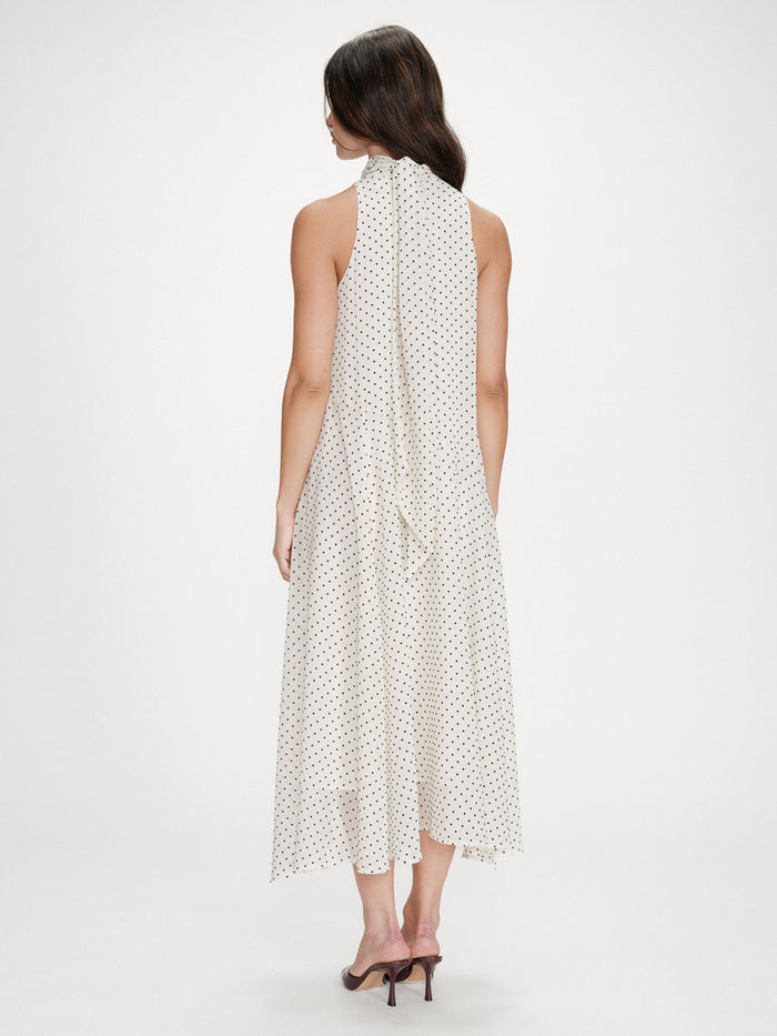 Grace & Mila Valoria Halterneck Pitkä Pilkkumekko Valkoinen