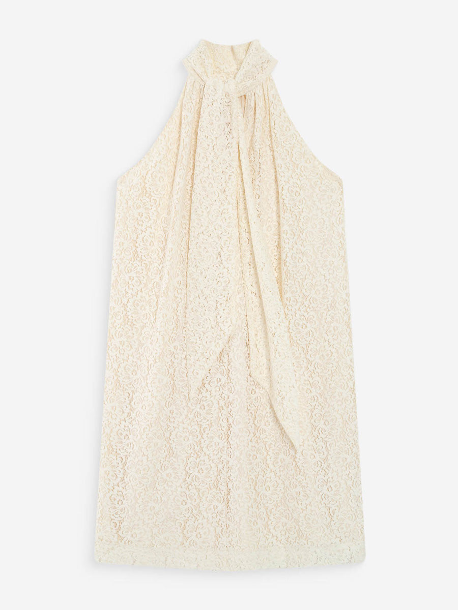 Grace & Mila Vasarely Lyhyt Halterneck Pitsimekko Luonnonvalkoinen