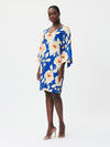 Joseph Ribkoff Bell sleeve satin v-neck dress Royal Sapphire Multi