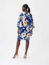 Joseph Ribkoff Bell sleeve satin v-neck dress Royal Sapphire Multi