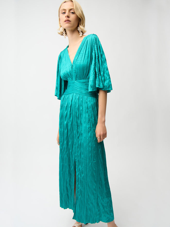 Joseph Ribkoff Pliseerattu Satiinijuhlamekko Turkoosi/Petroli