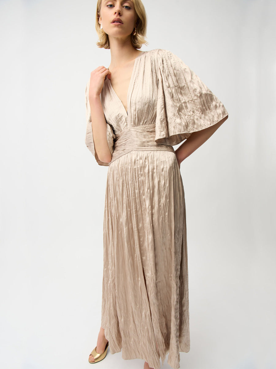 Joseph Ribkoff Pliseerattu Pitkä Satiinijuhlamekko Beige