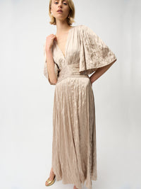 Joseph Ribkoff Pliseerattu Pitkä Satiinijuhlamekko Beige