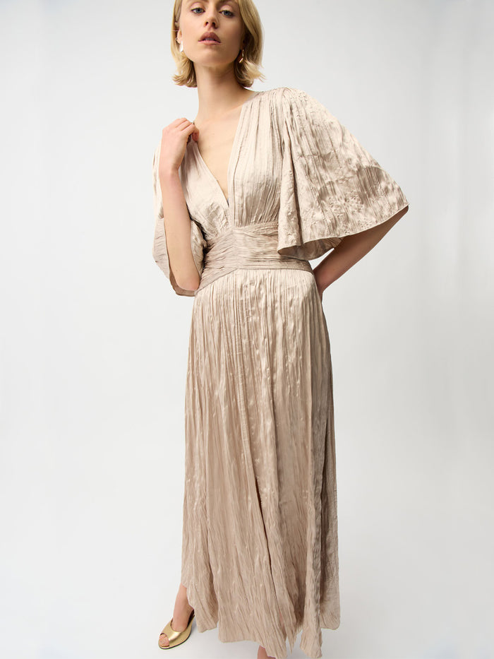 Joseph Ribkoff Pliseerattu Pitkä Satiinijuhlamekko Beige