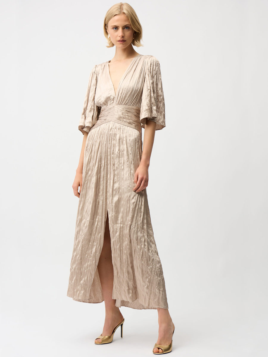 Joseph Ribkoff Pliseerattu Pitkä Satiinijuhlamekko Beige