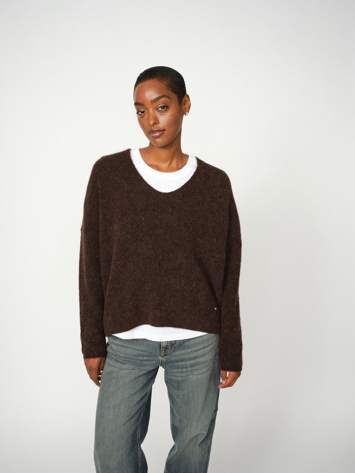 Mos Mosh Thora V-Neck Neule Tummanruskea