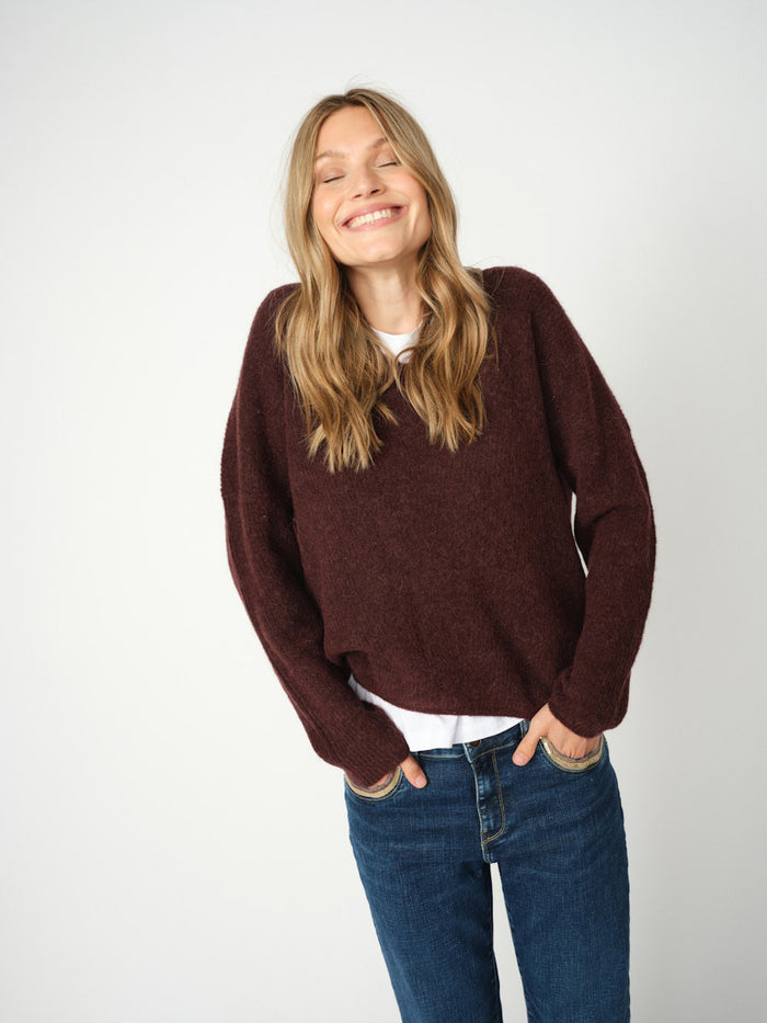 Mos Mosh Thora V-Neck Neule Viininpunainen