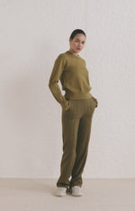 YAYA Soft herringbone trousers Dark army green dessin