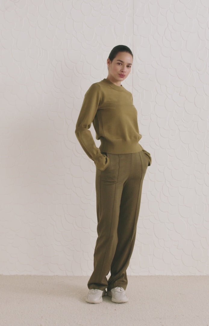 YAYA Soft herringbone trousers Dark army green dessin