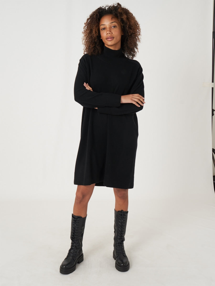Repeat Cashmere High neck knit dress Black