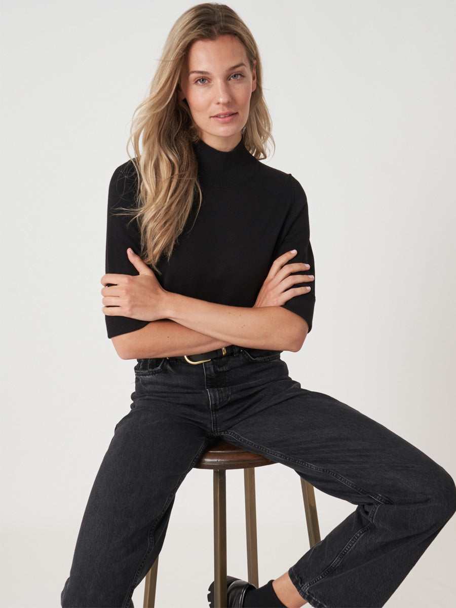 Repeat Cashmere Short sleeve sweater Black