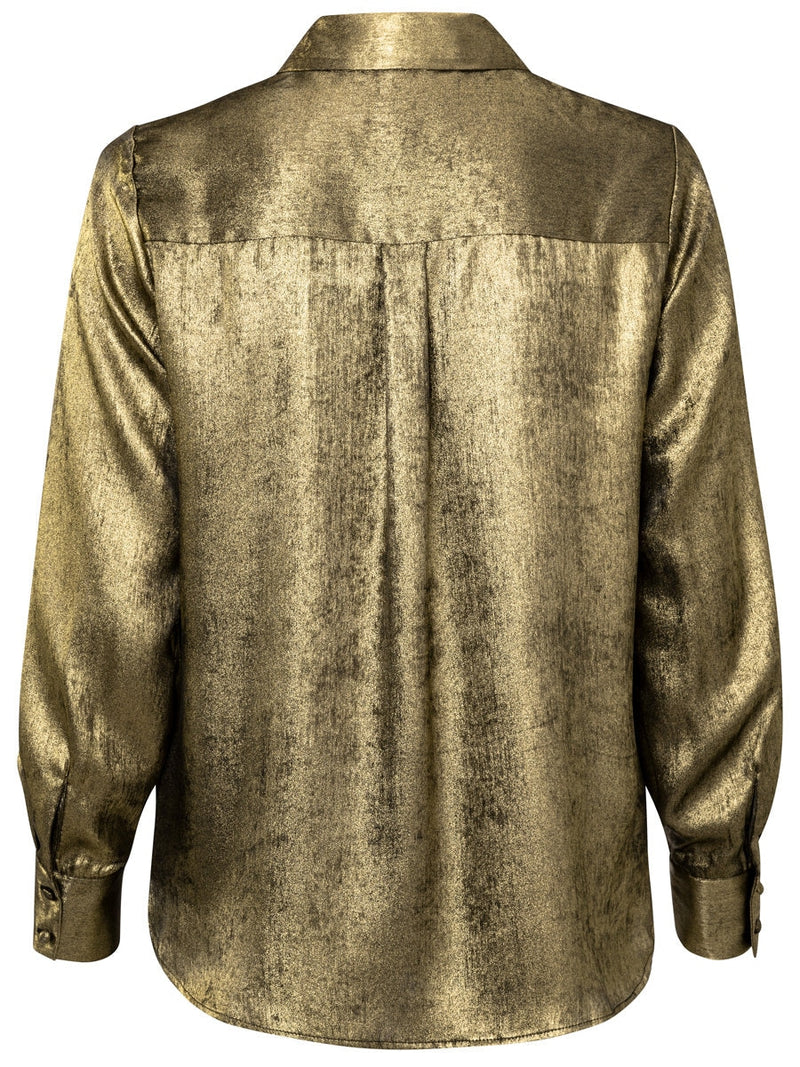 YAYA Metallic button down blouse Dark gold
