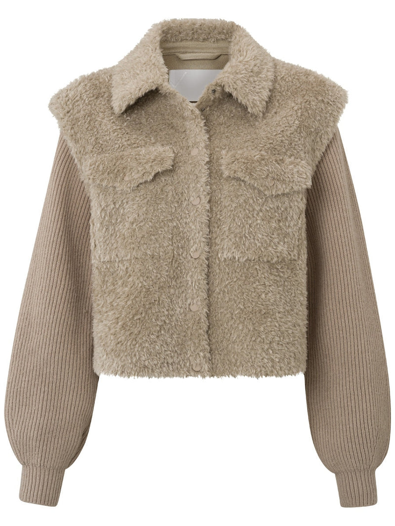 YAYA Short teddy jacket Pure cashmere brown