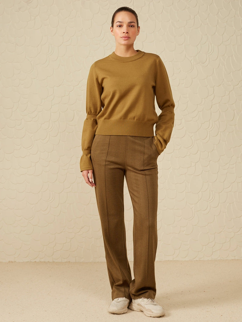 YAYA Soft herringbone trousers Dark army green dessin